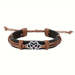 Adjustable Leather Braided Couples Bracelet Set - 2pcs Heart Shaped