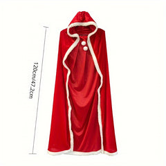 Red Velvet Cloak Cape with Hat Christmas Halloween Cosplay Costume Props