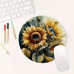 Watercolor Sunflower Round Mouse Mat Mouse Pad Non Slip Rubber Base Mousepad