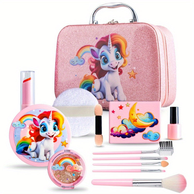15pcs Pink Unicorn Toy Set Featuring Rainbow and Cloud Designs