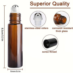 10pcs 10ml Amber Glass Roller Bottles With Stainless Steel Roller Balls And Caps