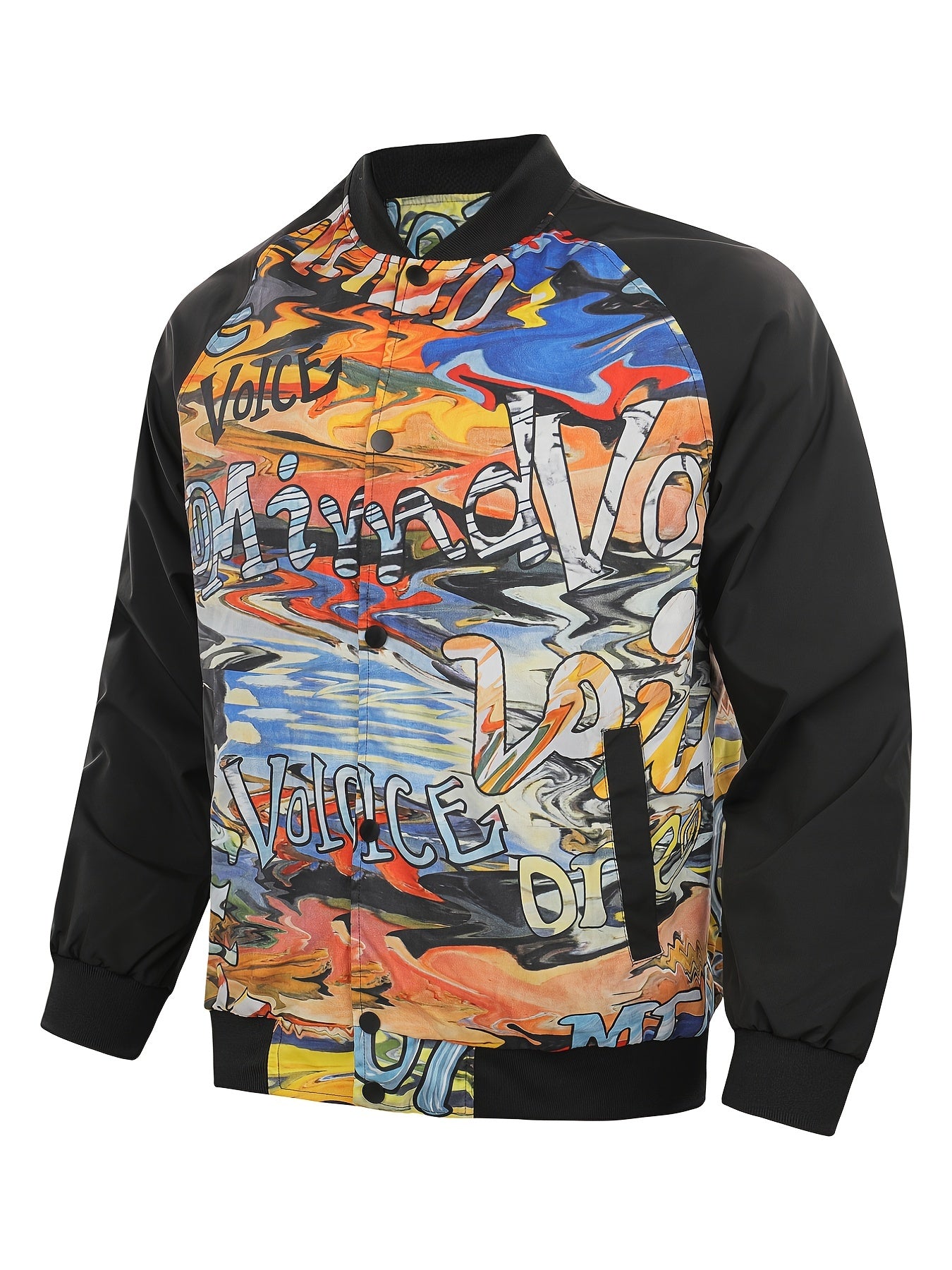 Men's Alphabet Graffiti Print Baseball Collar Jacket