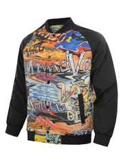 Men's Alphabet Graffiti Print Baseball Collar Jacket