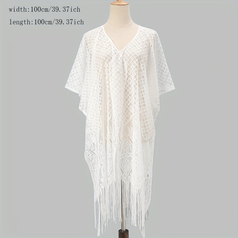 Lace Shawl Solid Cape Tassel Bikini Cover Up Thin Breathable