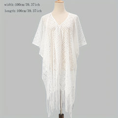 Lace Shawl Solid Cape Tassel Bikini Cover Up Thin Breathable