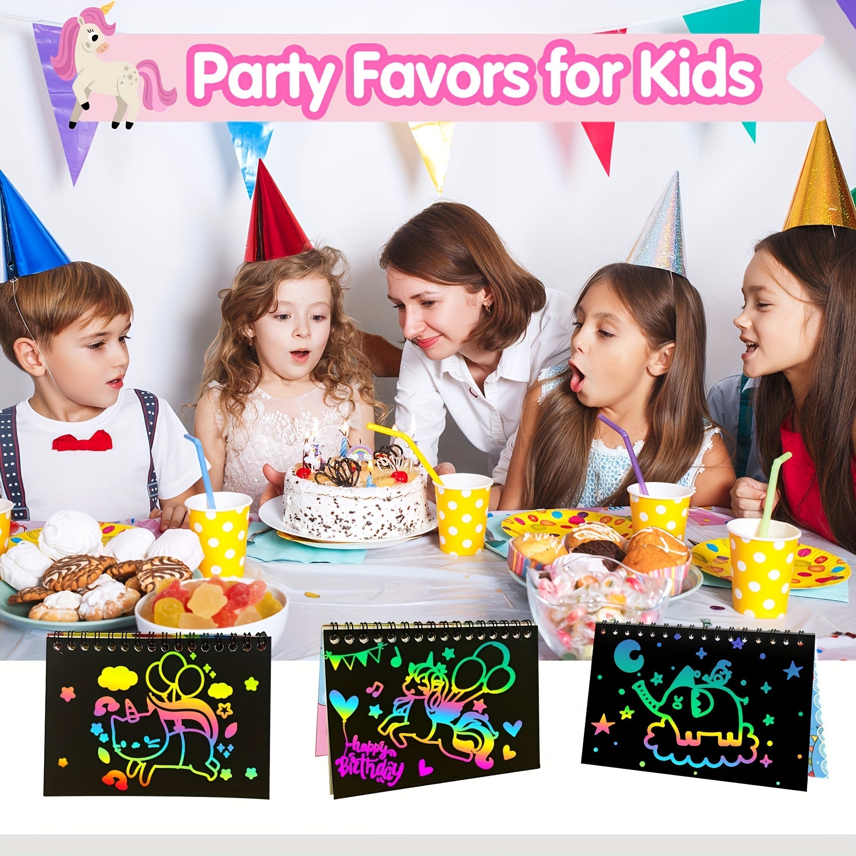 24 Pack Unicorn Scratch Art Notebooks Birthday Party Favors
