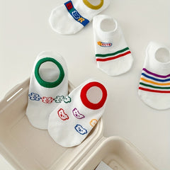 5 Pairs Girls Stripes Bear Boat Socks Spring Autumn