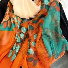 Leaves Printed Lightweight Scarf for Sunscreen