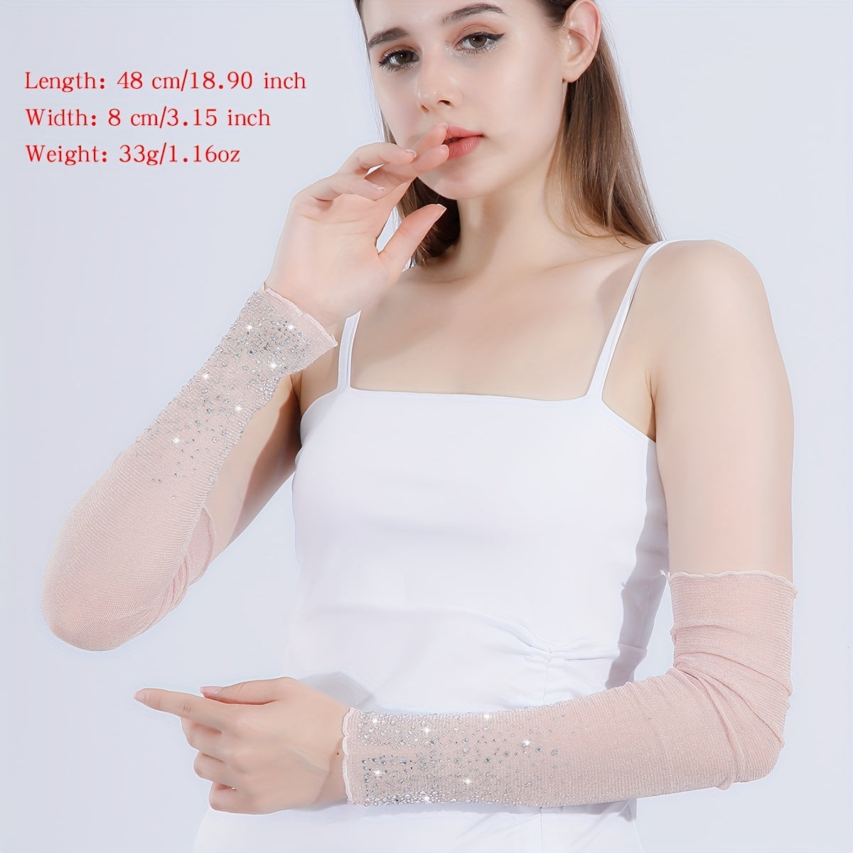 Rhinestone Hot Stamping Ruffles Pink Sunscreen Gloves