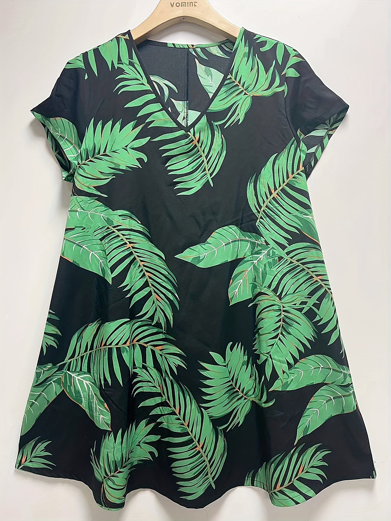  Tropical Print V Neck Mini Dress