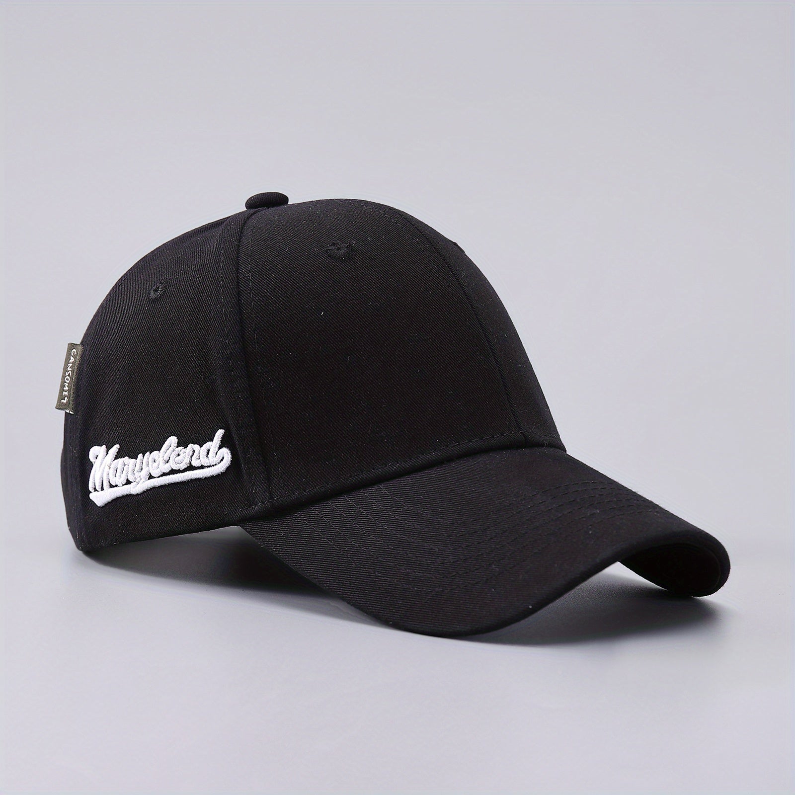 Men's Solid Curved Brim Baseball Cap Side Embroidery Letters Peaked Cap