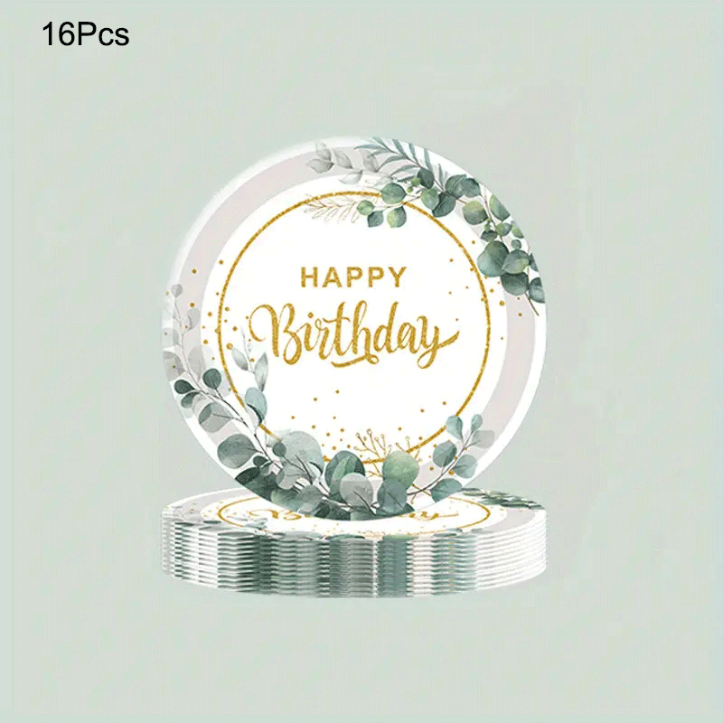 20pcs Disposable Happy Birthday Green Square Napkin Party Paper Plate