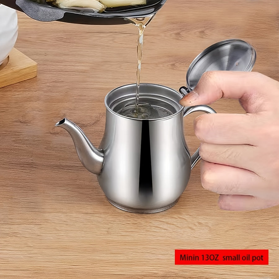 13oz Stainless Steel Pot with Strainer for Condiments and Meals