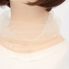 Faux Pearl Scarf Neckerchief Lightweight Gauze Infinity Scarf