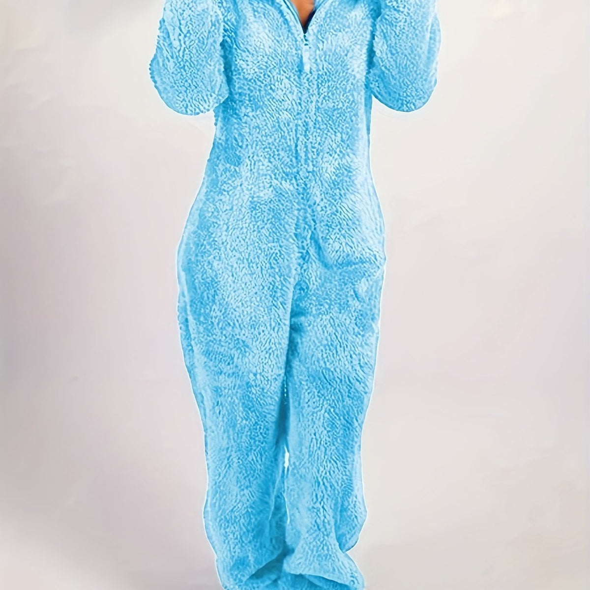 Cozy Hooded Lounge Jumpsuit Zipper Long Sleeve
