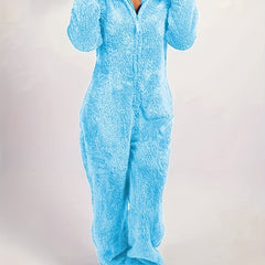 Cozy Hooded Lounge Jumpsuit Zipper Long Sleeve