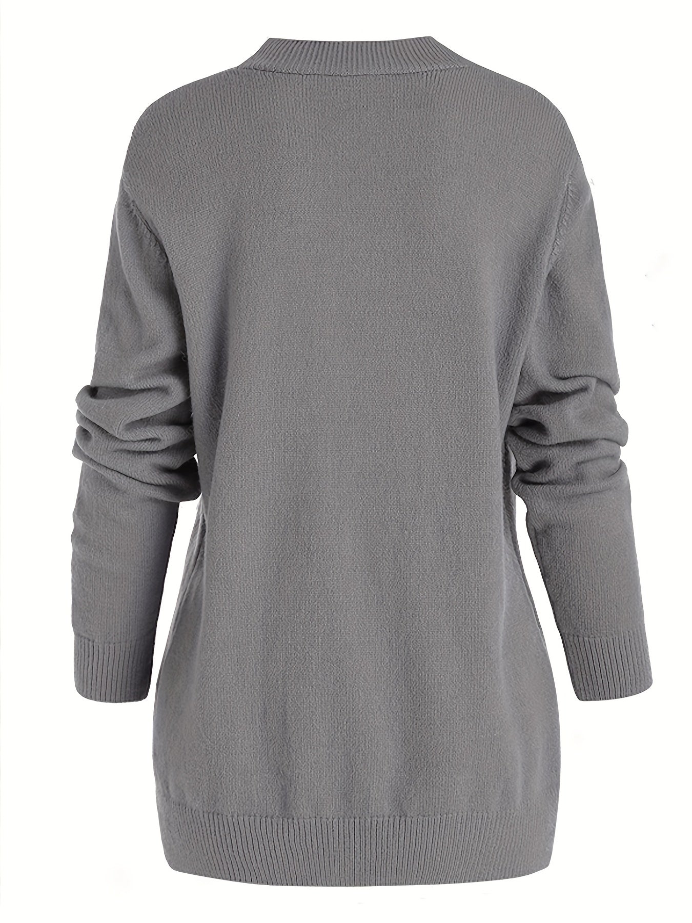  Knitted Long Sleeve Open Front Sweater Coat With Pockets