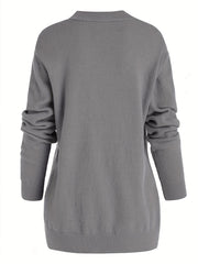  Knitted Long Sleeve Open Front Sweater Coat With Pockets