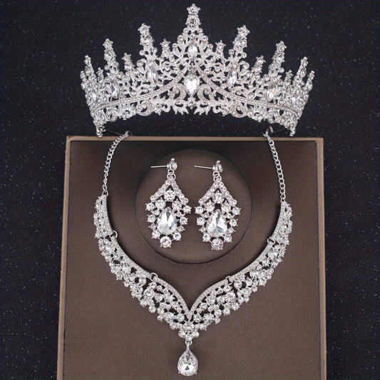 Baroque Bridal Crown Jewelry Set Rhinestone Crystal Tiara