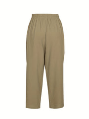  Solid Straight Leg Drawstring Pants With Pockets