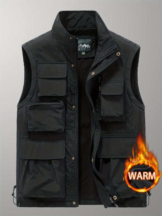 Men's Thermal Tactical Vest With Pockets Zip Up Jacket