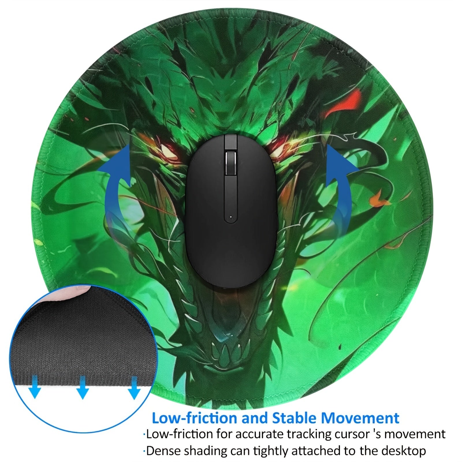 Dragon Pattern Round Mouse Pad 20x20cm for Games & Office