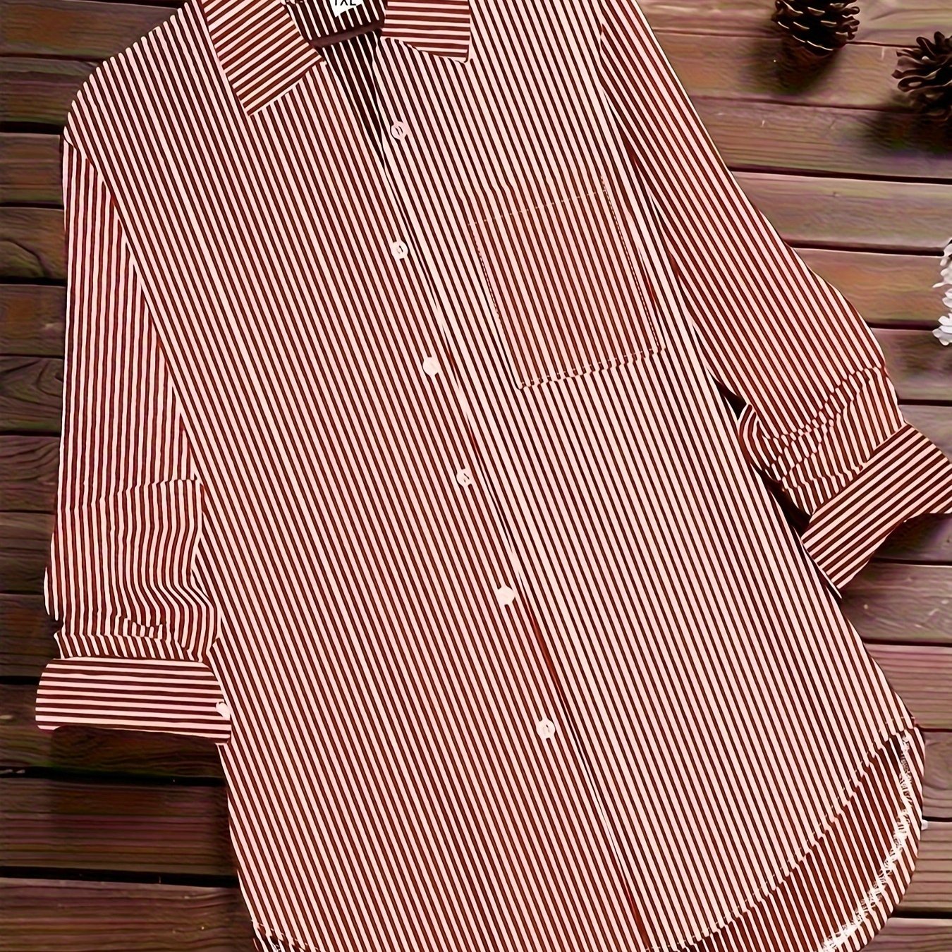  Stripe Print Button Up Long Sleeve Blouse