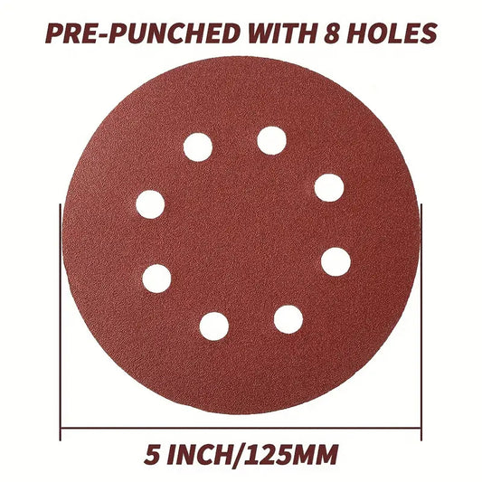 50pcs 5 8 Holes Sanding Discs 60-600 Grits Hook & Loop Random Orbital Sanders