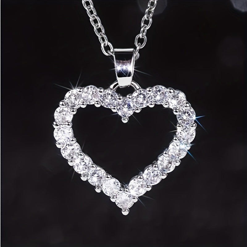 Silver Love Pendant Necklace with Faux Diamond
