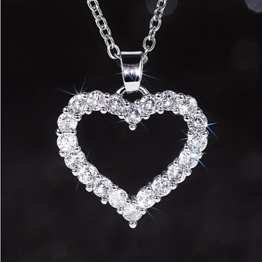 Silver Love Pendant Necklace with Faux Diamond