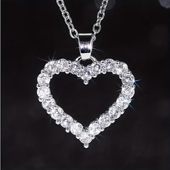Silver Love Pendant Necklace with Faux Diamond