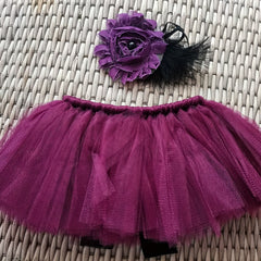 Cute Flower Girls Tutu Skirt Headband Set for 0-6 Months