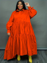  Tie Lantern Sleeve Ruffle Smock Dress