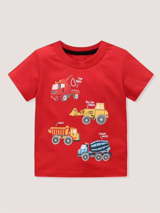 Boys Cartoon Car Print Short Sleeve T-shirt