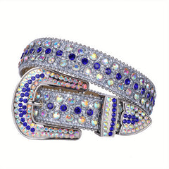 Men's Rhinestone Western Cowboy Belt Sparkle Studded Belts Strap