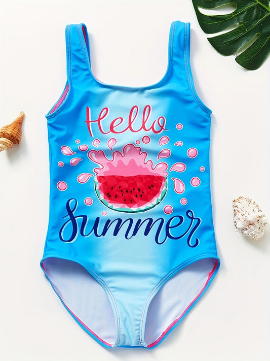 Watermelon Graphic Sleeveless Swimsuit for Toddler Girls