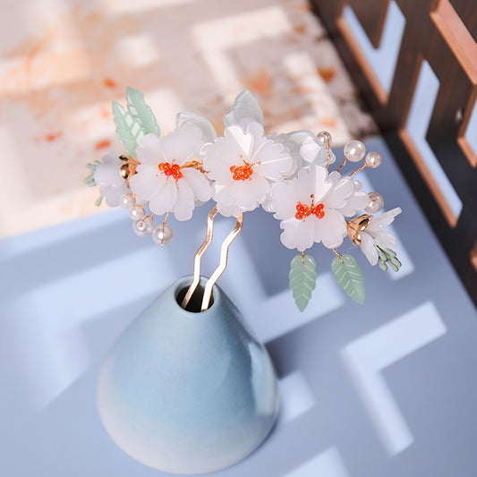Chinese Style Flower Hairpin Ancient Style Floral U shaped Hair Pin