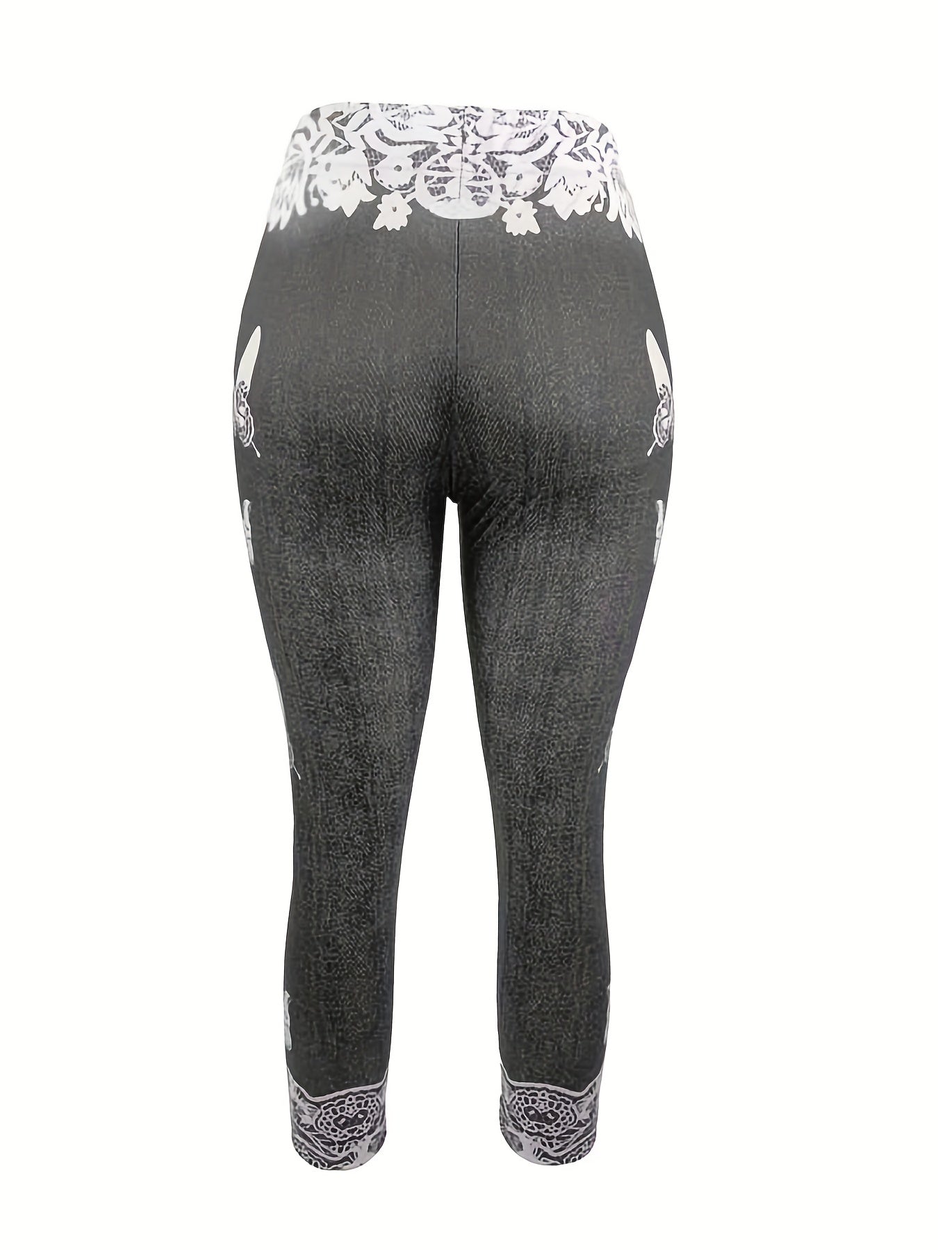  Butterfly & Denim Print Skinny Leggings
