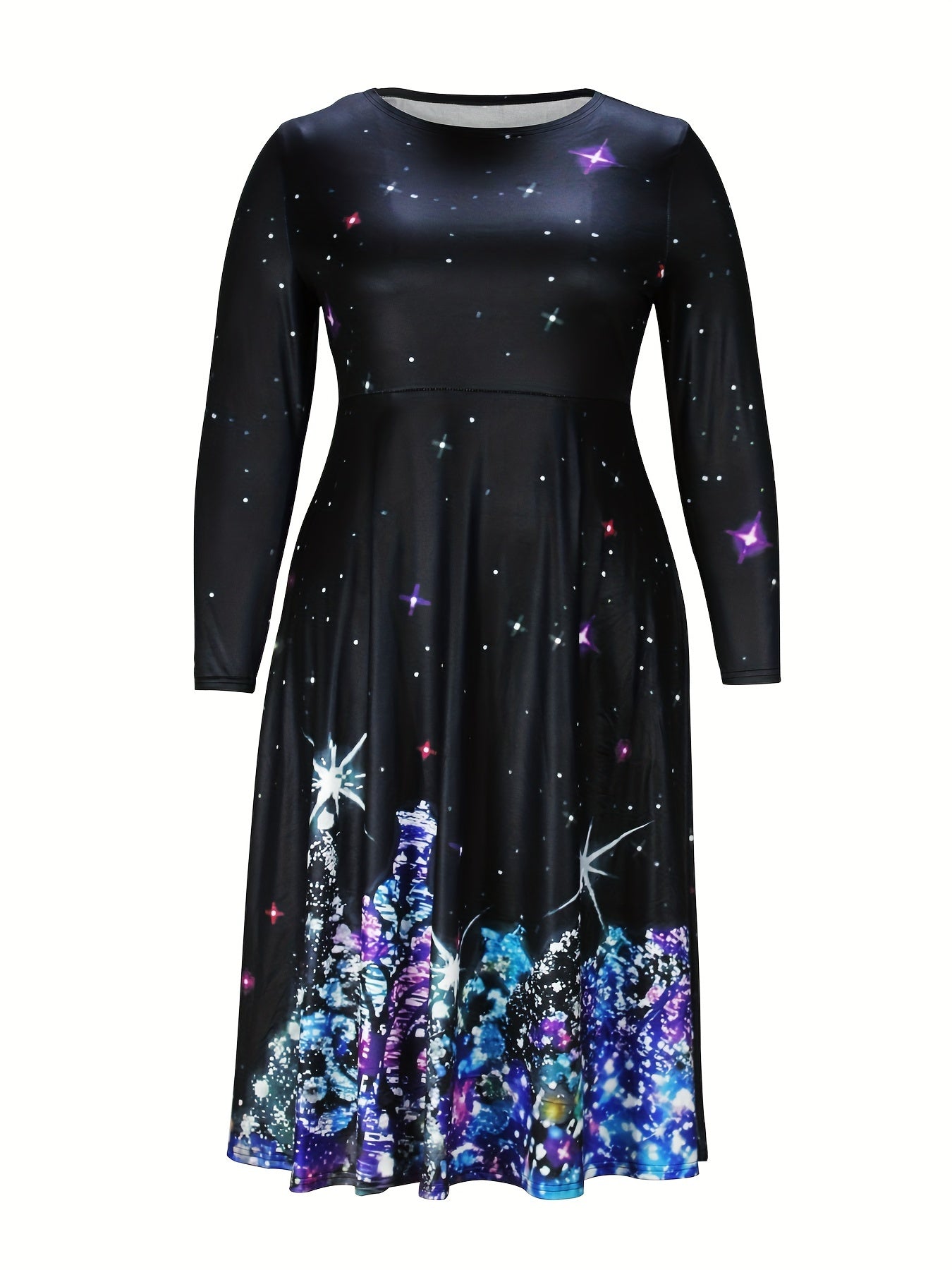  Glitter Tree Print Long Sleeve Maxi Dress