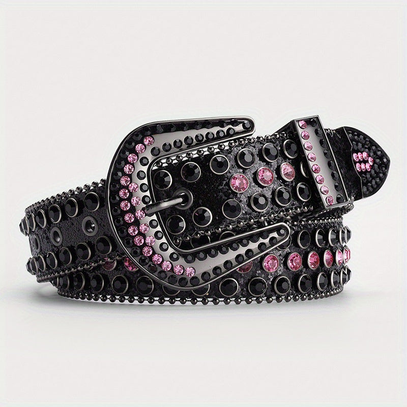 Y2K Rhinestone Skull Belt Sequin Leather Waist Gothic Cowboy Belts