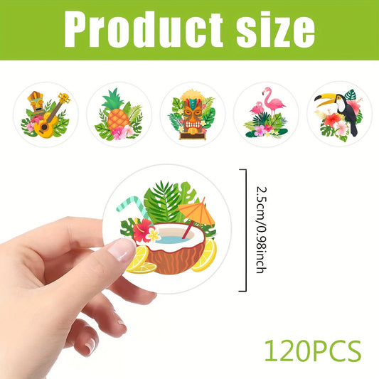 120pcs Hawaiian Flamingo Round Stickers for Birthday Parties & DIY Projects