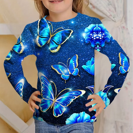 Sequin Butterfly Night Effect Print T shirt Girls' 3D Print Tees For Party