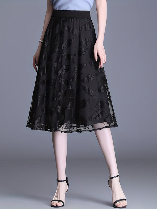 Solid Pleated Skirts High Waist A Line Knee Length Women's Clothing