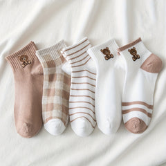 5 Pairs Teddy Bear Socks & Short Women's Stockings