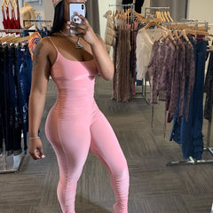 Skinny Ruched Jumpsuit Backless Mini Strap Jumpsuit