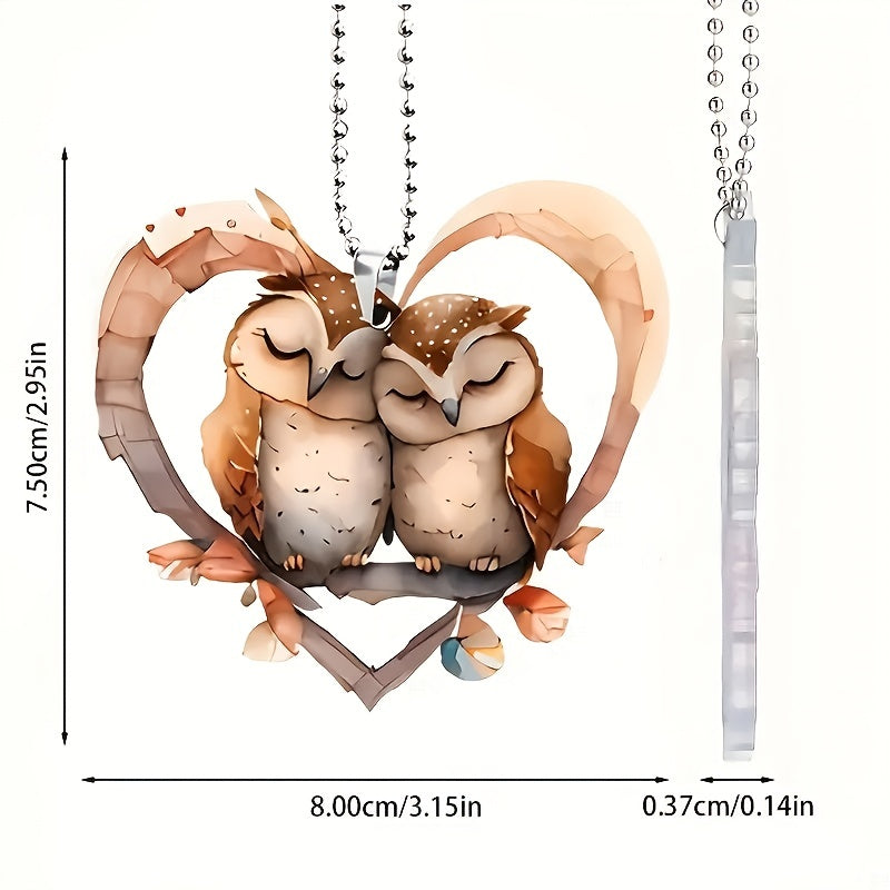 Car Interior Pendant 2 Owls In The Heart Acrylic Rearview Mirror Pendant