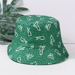 Green Rabbit Print Bucket Hat Lightweight Casual Fisherman Cap