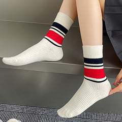 5 Pairs Striped Crew Socks Soft & Comfy Women's Stockings & Hosiery