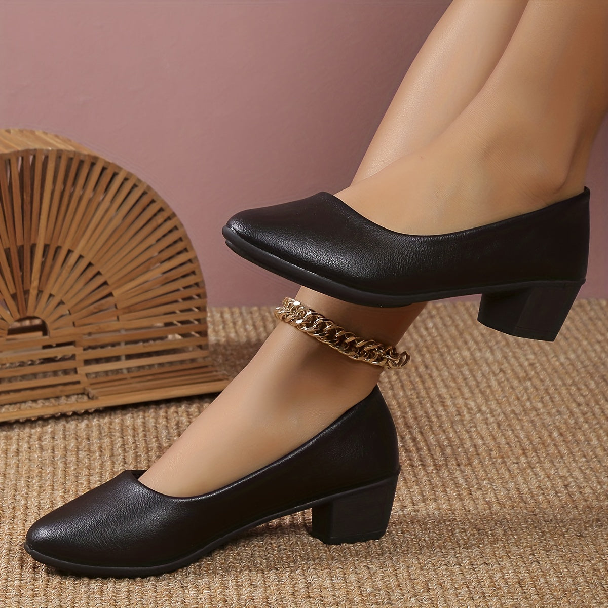 Women's Classic Court Pumps Pointed Toe Soft Sole Chunky Low Heels