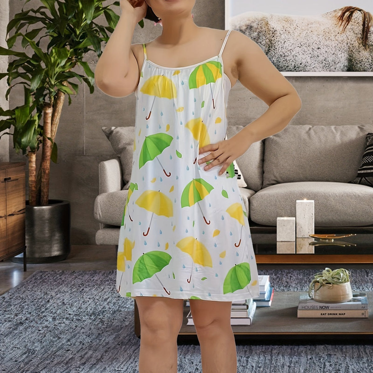 Leaf & Umbrella Print Cami Nightdress